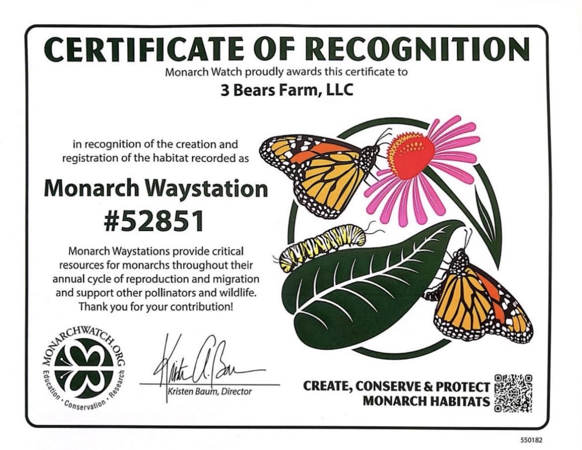 Certified Monarch Butterfly Waystation — 3 Bears Farm